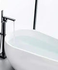 Black Freestanding Bathtub Faucet Floor Mount Tub Filler With Single Handle Brass Tap Hand Sprayer Swivel Spout for modern bathrooms