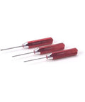 Metric Hex Driver Set With Machined Steel Tips And Red Anodized Handles, tools laying flat on white background
