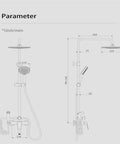 Bathroom Shower System Waterfall Rain Top Spray Lifting And Rotating Set Fixture(E) detailed diagram with measurements.