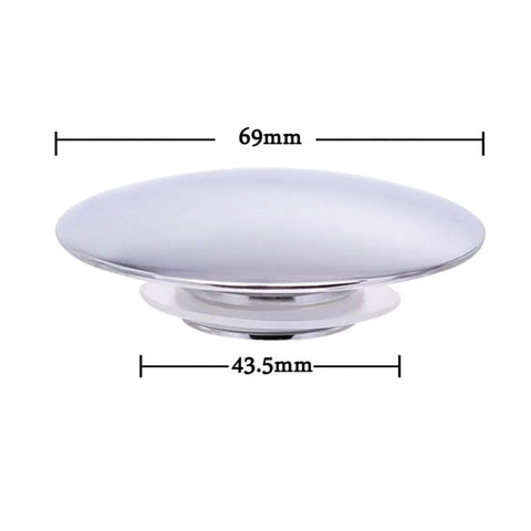 Useful Bathtub Plug with Pop up Mechanism for Bathroom Drain, chrome finish, dimensions 69mm x 43.5mm, ideal for bathtubs.