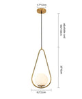 Gold Brass Modern Pendant Light For Kitchen Island With Glass Globe, One Light Indoor Hanging Fixture with measurements
