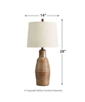 Casual 30 Inch Ceramic Table Lamp With Ribbed Texture In Terracotta Taupe And Brown Finish Elegant Lighting For Living Room Bedroom