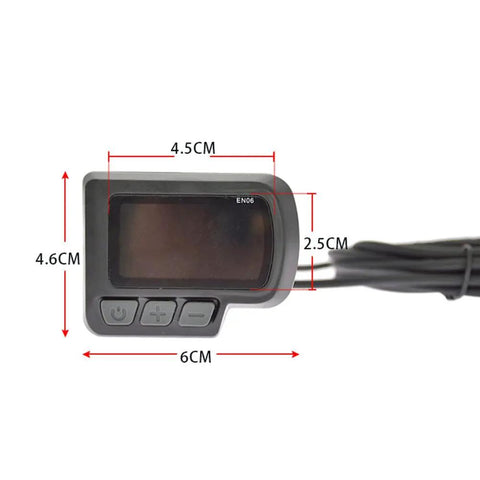 Waterproof Bike Computer With LCD Screen And Speedometer For Electric Bikes And Scooters, EN06 Display, dimensions shown