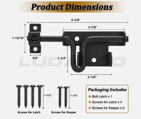 1-Pack Heavy-Duty Lockable Slide-Bolt Gate Latch, Rust-Resistant Metal Hardware for Yard, Fence and Shed Gates dimensions and screws included.