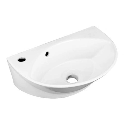 Small Wall Mounted Bathroom Sink 17 Inch White Ceramic Oval Basin With Porcelain Coated Finish Floating Wall Hung Design Overflow