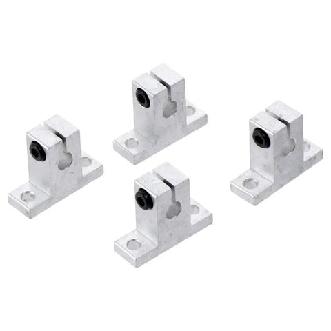 Four Pack Aluminum Linear Rail Shaft Supports For 8mm Diameter Shafts, displayed in a group, rust-resistant SK8 compatible