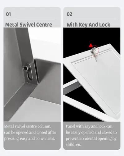 Beefed Up Drywall Access Hatch With Lock Solid Aluminum Inspection Panel showcasing metal swivel centre with key and lock for secure access.