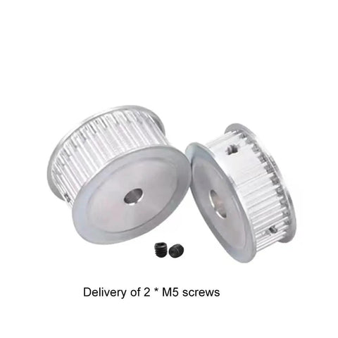 Premium HTD 5M Timing Pulley Featuring Crisp 32 Tooth Design Solid Alloy Construction And Locking Keyway Setup with 2 M5 screws.