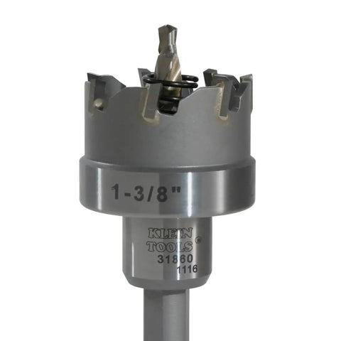 Heavy Duty Carbide Hole Cutter 1 3 Eighth Inch visible with sharp teeth, suitable for stainless steel, mild steel, and other metals