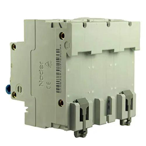 Side view of Heavy Duty 100 Amp DIN Rail Circuit Breaker, 480V AC / 60V DC, 3 Pole, Trip Curve C, UL 1077, screw clamp wiring