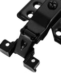 Close-up of Aluminum Frame Glass Door Hinges Set With Hydraulic Damping Buffers for Display Cabinets, showing black hinge detail
