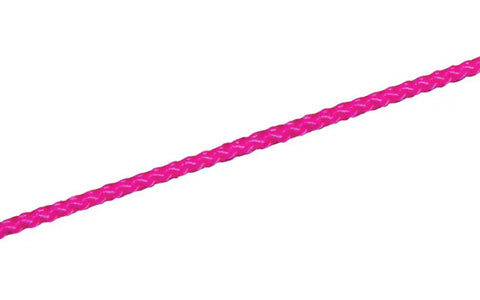 Close-up of Braided Mason Line Replacement Roll 500 Ft Pink Nylon Number 18 165 Lb Strength Heavy Duty Contractor Pack Six Pack.