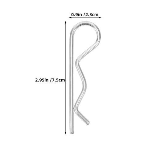 Awesome Premium 8 Piece Stainless Steel R Cotter Pins For Industrial Mechanical Assembly, wavy locking design, dimensions shown.