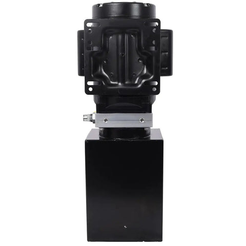 Heavy Duty Single Acting Hydraulic Power Unit With Steel Tank, black color, front view, compact design for reliable performance.