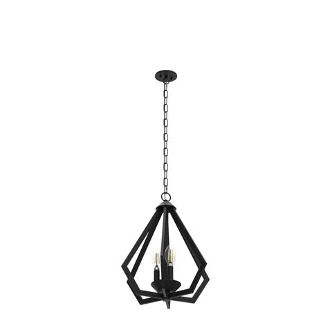 Dope Black Pendant Light For Kitchen Island With Adjustable Hanging Height, 3 light farmhouse chandelier with open diamond frame