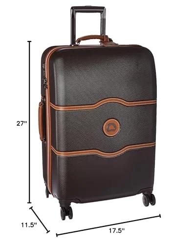 Front view of Delsey Paris Chatelet Hard+ luggage, 24in chocolate brown hardside with spinner wheels.