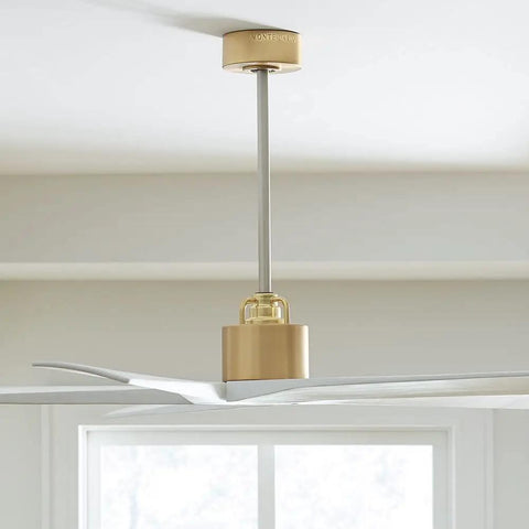 Dang Sure Solid Seventy Inch Five Blade Ceiling Fan With Silver Brushed Steel Finish And Ultra Quiet Motor showing ceiling mount and blades.