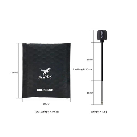 Hammer LHCP IPEX FPV Mini V2 Antenna 2.5dBi for RC Drones shown with packaging, 130mm length, lightweight design, durable for stable flights.