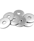 Fitvell stainless steel flat washers, front view, 1/4 in ID x 1/2 in OD, plain finish, pack of 120