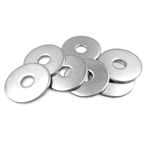 Fitvell stainless steel flat washers, front view, 1/4 in ID x 1/2 in OD, plain finish, pack of 120