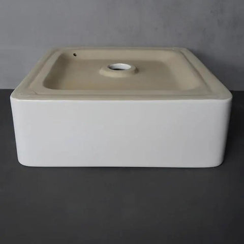 USZWBY Vessel Sinks Bathroom Vessel Sink Modern Simple Home Art Counter Basin Square Ceramic Balcony Wash Bathroom Bowl Sink side view.