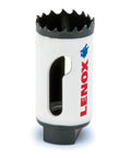 Bi Metal Hole Saw With T3 Technology One And A Quarter Inch For Metal Cutting Two Times Tougher Than Before Thick Wall Design Bigger Sharp Teeth For Faster Cuts Speed Slot Ejector For Easy Plug Removal, close-up view showing logo and Speed Slot feature.
