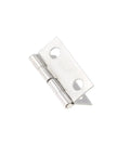 Antique Style Mini Door And Cabinet Hinges With Screws For Jewelry Boxes, Wooden Boxes, Luggage And Furniture Trim, Durable No Fuss Install Conceals Door Frames Decorative Hinges For Cabinets, Chests And More. Small silver metal hinge with screw holes.