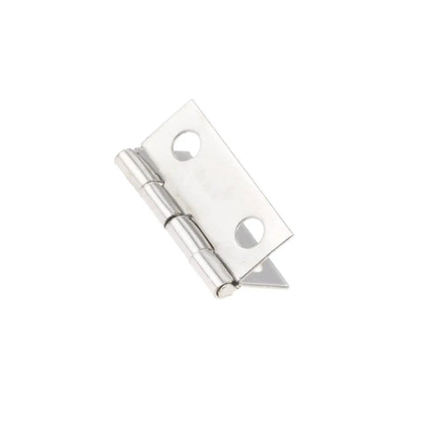 Antique Style Mini Door And Cabinet Hinges With Screws For Jewelry Boxes, Wooden Boxes, Luggage And Furniture Trim, Durable No Fuss Install Conceals Door Frames Decorative Hinges For Cabinets, Chests And More. Small silver metal hinge with screw holes.
