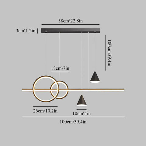 Linear Pendant Light In Black Metal With White Acrylic Shade, 60W LED Chandelier For Kitchen Islands And Restaurants, Totally Sleek Modern Minimalist Design With Bright Warm Light And Easy Mounting showing dimensions