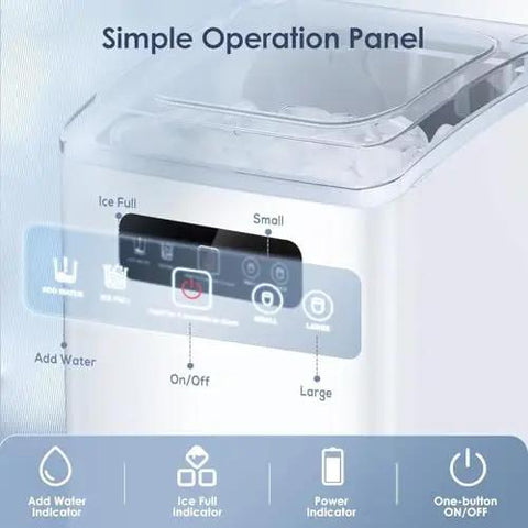 Quick Chill Countertop Ice Maker With Automatic Self Cleaning And Flexible Cube Options Generating Twenty Six Pounds control panel with indicators