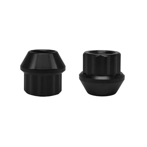 Side view of black lug nuts from Beefy Titanium Lug Nuts Set 20 PC 12 Point Stud Lock M12x1.5 And M14 Threads Open End Black Ti GR5 6AL4V