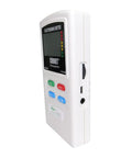 Cornet ED98QPro5G Electrosmog Quad Mode Meter With RF Counter Detects Dominant 100 MHz To 4.2 GHz Source Measures Low Frequency Electric And Magnetic Fields 50 Hz To 50 kHz Includes Light Flicker Mode For Modern Lighting. white handheld electrosmog meter with display and buttons