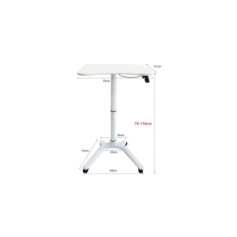 Rock Solid Rolling Laptop Cart With Height Adjustable Standing Desk and Smooth Glide Wheels, dimensions 79-116cm, white timber top.