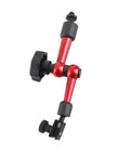 Magnetic Base Holder For Test Indicator With M5 Thread Universal Flexible Arm Stand in red alloy material, side view.