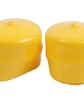Four Pack Yellow Axle Cap Bearing Cover M143338 for John Deere lawn mowers and tractors, front view