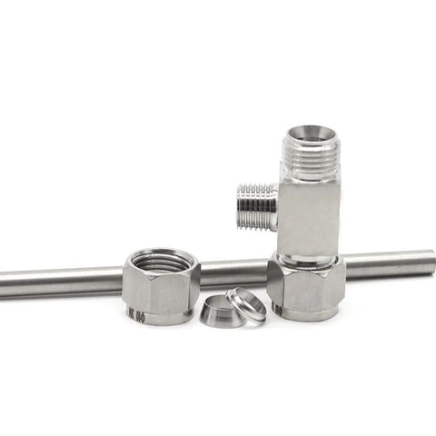 Front view: 5x 304 stainless capillary tubes with 1/4 in OD, 300 mm length, 1 mm wall and fittings