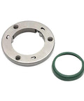 Heavy Duty Atv Starter Clutch With Three Sprag Bearings And Mounting Screws For Cg200 Cg250 Engines Featuring Fifty Five Millimeter Bore And Eighty Eight Millimeter Outer Diameter, showing metal clutch plate and green seal.