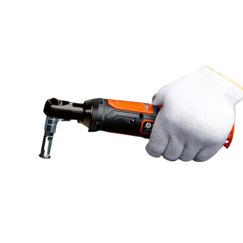 Doggone Tough 3/8 Inch Cordless Electric Ratchet Wrench Kit in hand with 12V torque, ideal for quick shop tasks.