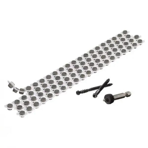 Collated Hidden Plug Screws For Trex Composite Decking Golden Hour with color match plugs and setting tool for installation.