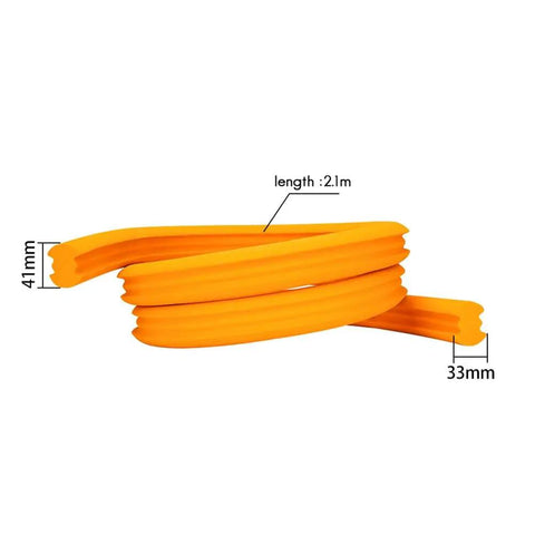 Orange tubeless tire inserts for 700c, 27.5 and 29 road bikes, air insert liner foam, showing dimensions, puncture proof.