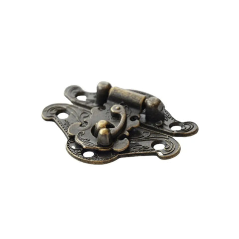 Kickass Solid Four Pack Retro Zinc Alloy Hasp Latches In Vintage Bronze Tone, detailed latch design angled view.
