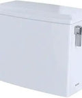Connelly 1.28 GPF Toilet Tank Only Cotton Replacement Tank For Standard Toilets Low Flow Quiet Fill Easy Install Ideal For Bathroom Reno And Quick Fix, side view showing lever detail.