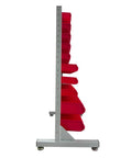 Side view of Heavy Duty Metal Bin Rack Storage Organizer System with 76 removable bins on a durable steel frame.