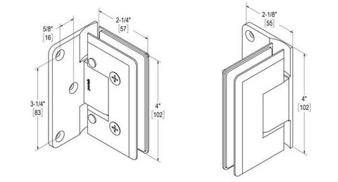 Technical diagram of Built Tough Heavy Duty Adjustable 90 Degree Wall Glass Hinge With Offset Backplate Brushed Nickel Self Closing For Glass Doors
