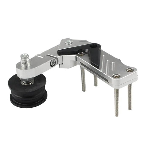 Bulletproof Aluminum Alloy Motorcycle Chain Tensioner Kit Bolt On No Sweat Adjuster Replacement For Smooth Riding And Zero Chain Slack Heavy Duty Bike Upgrade Parts In Orange, showing aluminum body with rubber component.