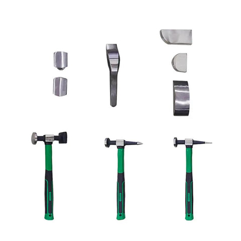 Auto Body Dent Repair Kit 9 Piece Hammer and Dolly Set For Cars, Heavy Duty Grade 45 Steel Metal Shaping Tools, Pro Grade, Silver Finish