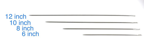 Upholstery Repair Tufting Needle And Thread Kit With Four Heavy Duty Long Tufting Needles in 12, 10, 8, and 6 inch sizes.