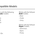 Compatibility list for Hydraulic Bike Brake Bleed Kit For Avid, Formula, And Hayes Dominion With 2 Syringes, 2 Hose Fittings, DOT 5.1 Fluid