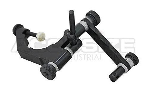 Accusize universal indicator holder for dial test indicator, black metal with silver adjustment knobs.