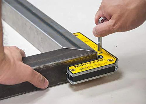 Front view of Amazon Strong Hand Tools MLDT350 angle magnetic welding square with 90° magnets, 3in/5in length.